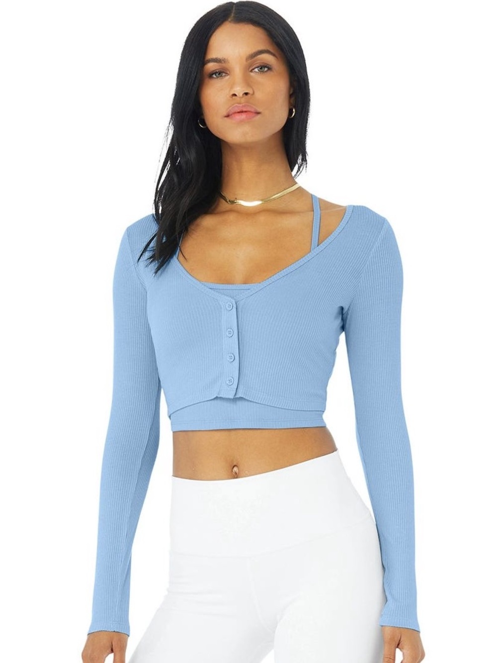 NWT Alo Yoga Ribbed Cropped Whisper Cardigan – Blue Skies – Size L